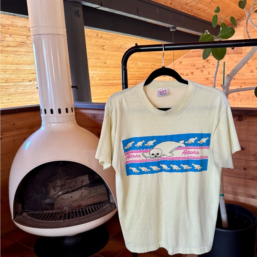 Vintage Cream and Blue Graphic Tee